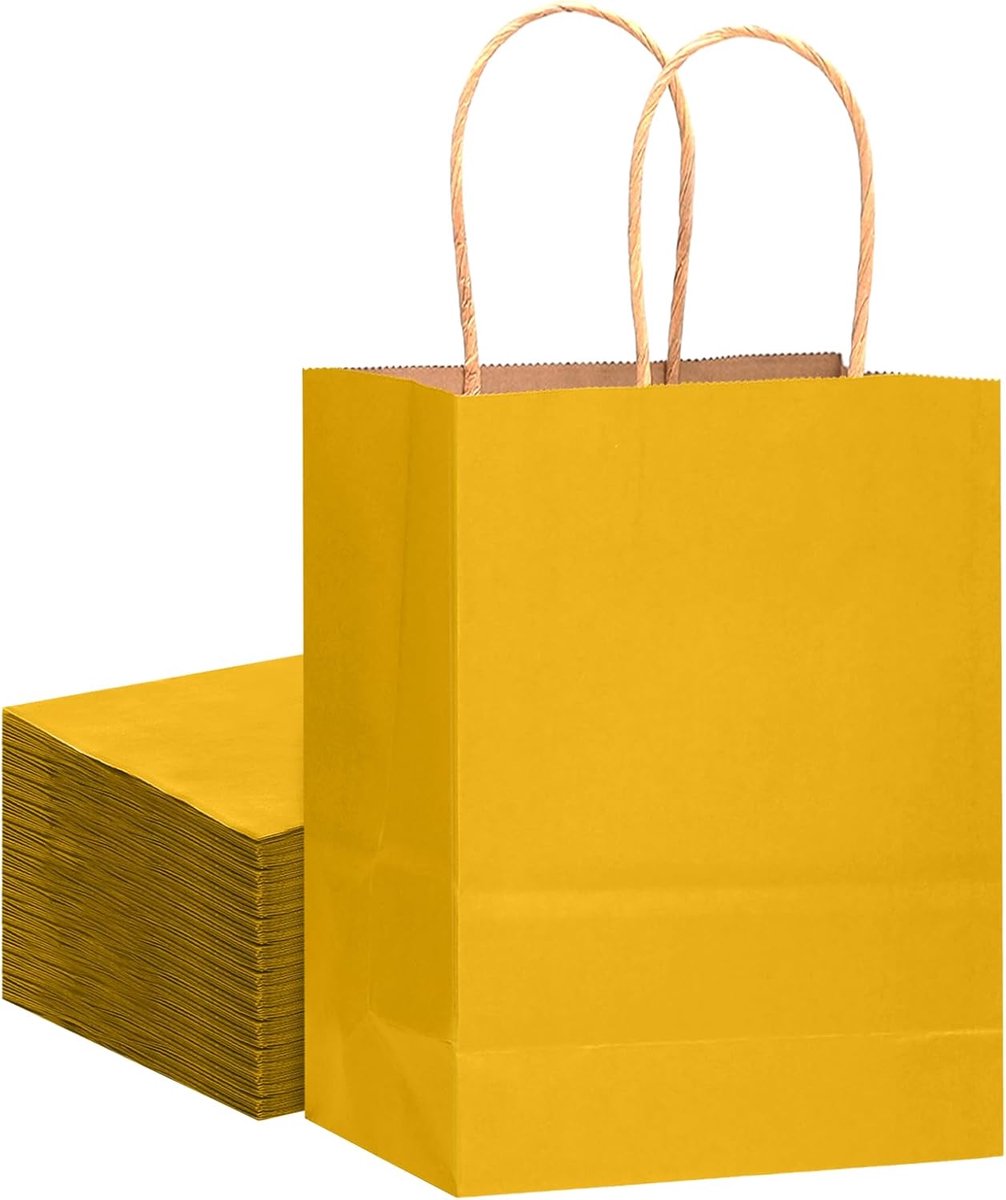 SnelShoppen - 32 Stuks Kraft Papieren Tassen met Handvatten - 21x15x8cm - Lichtgele Cadeautassen - Perfect voor Feesten, Verjaardagen, Cadeaus en Meer