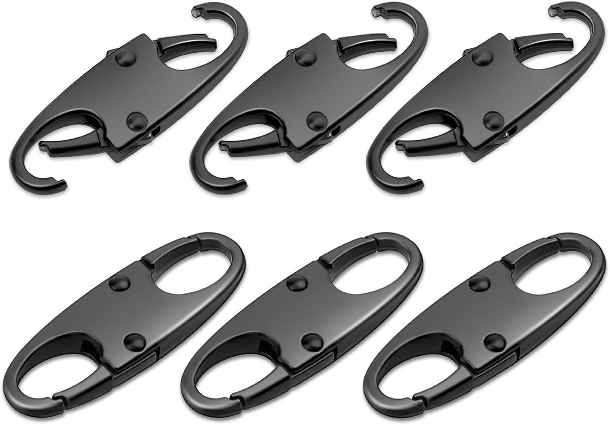 SnelShoppen - 6 Stuks Anti Diefstal Rits Clips Sloten voor Rugzakken, Handtassen & Plunjezakken - Zwart - Dubbel Openend Ontwerp voor Veiligheid