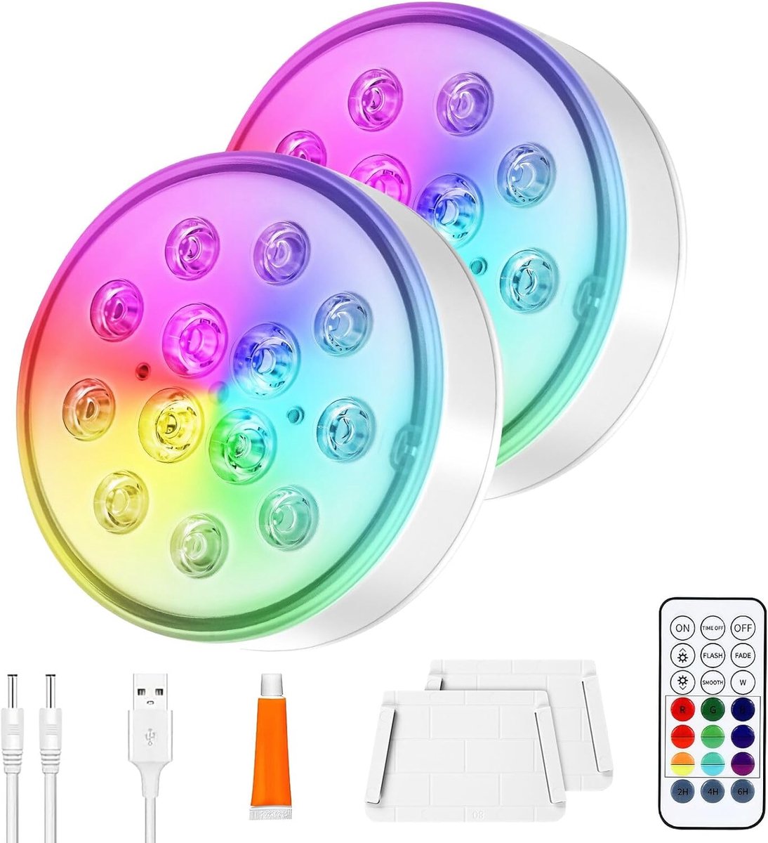 SnelShoppen - LED Lichtbollen, Waterproof IP68, Oplaadbaar met Afstandsbediening, 16 Kleuren RGB Tuinverlichting, 2 Stuks voor Zwembad, Aquarium, Vaas
