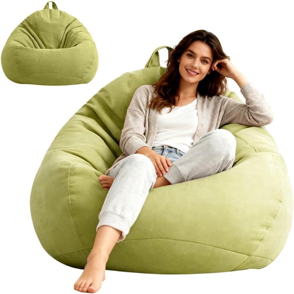SnelShoppen - Bean Bag XL Drops Cover (Zonder Vulling) voor Volwassenen en Kinderen - 100x120 cm - Fruit Groen - Comfortabele Zitzak voor Woonkamer, K