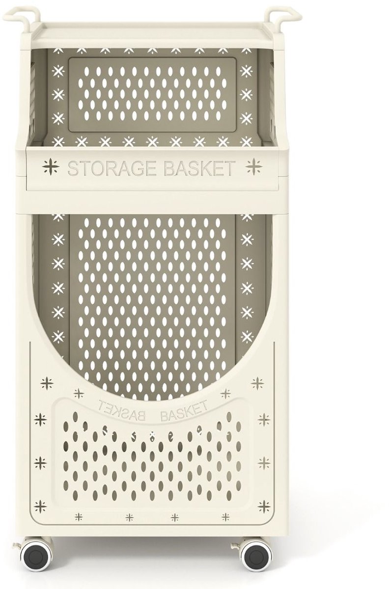 SureDeal® - Wasmand - Traps Waskar Opvouwbare - Vergrendelbare Wielen Mand - 40x30x78 cm - Beige