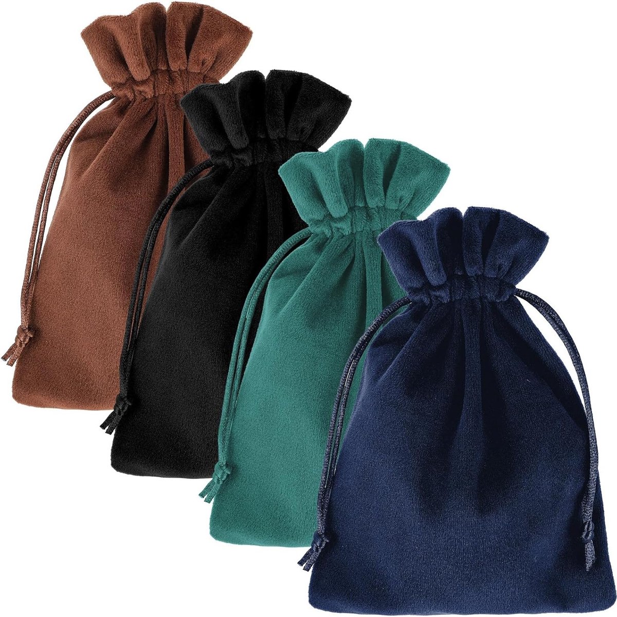 Fluwelen Trekkoord Tassen Set van 4, Zachte Sieraden Tassen voor Opbergen, Ideaal voor Tarot Kaarten en Datakabels in 4 Kleuren