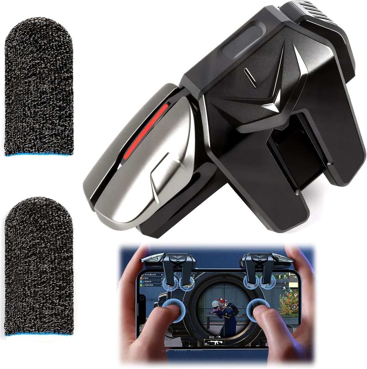 SnelShoppen - 4 Triggers Mobiele Controller Joystick voor Smartphone, L1R1 + L2R2 Gaming Accessoires voor PUBG en COD, Compatibel met Android en iOS,
