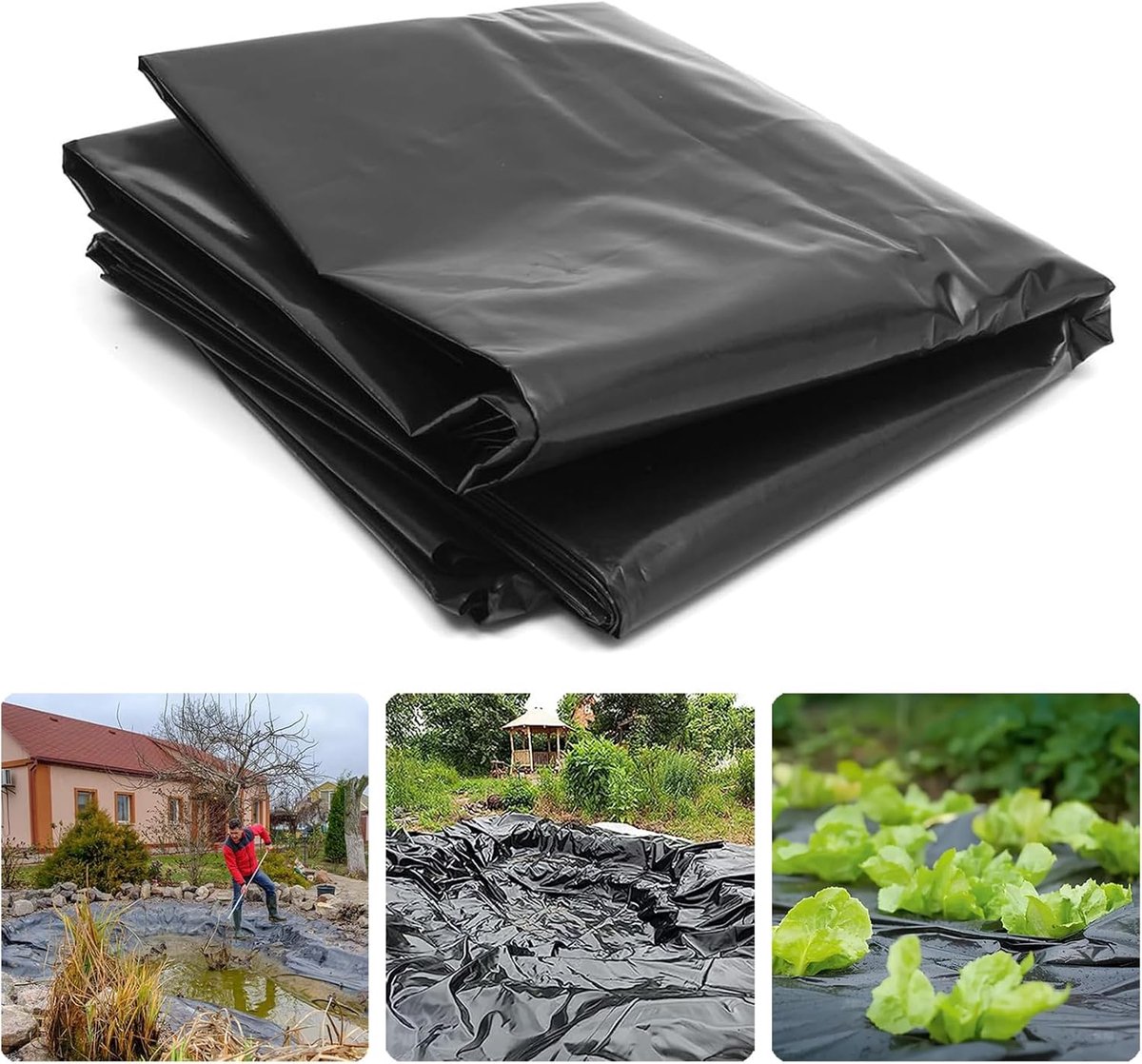 SnelShoppen - Thick Polyethylene Foil Zwart Tuinbouwfolie 2x3M - Stevige Polyethyleen Film Voor Kassen, Tunneltjes, Tuin, 0.3mm Dikte, 500g, UV-besten