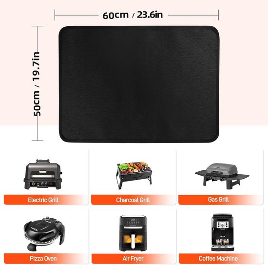 SnelShoppen - Fireproof Grill Mat 50 x 60 cm - Hittebestendige BBQ Beschermmat voor Tafelgrill, Gasbarbecue, Houtskool, Smoker en Pizzaoven - Makkelij van snelshoppen — afbeelding 2