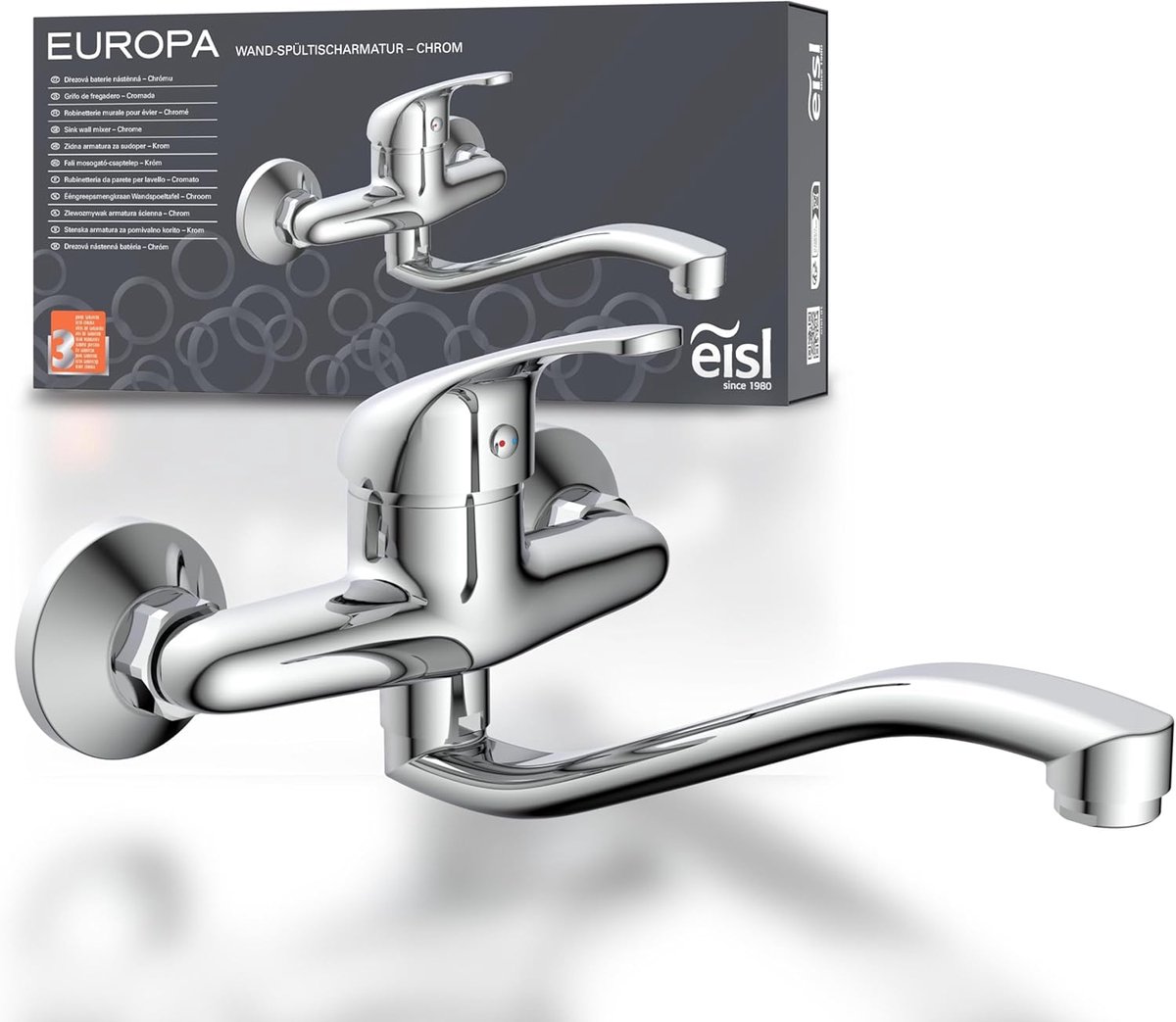 SnelShoppen - Wandkraan Keuken Chroom 360° - Muur Gemonteerde Mengkraan voor Dubbele Wastafel - Elegante Wand Faucet voor Keuken en Badkamer