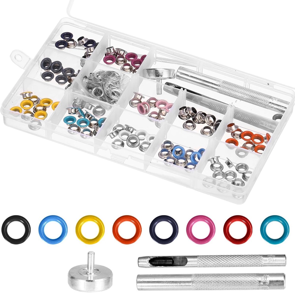 Complete set met oogjes en perforator voor stof, leer en DIY-projecten - 120 stuks, 5 mm grommets en handige gereedschappen