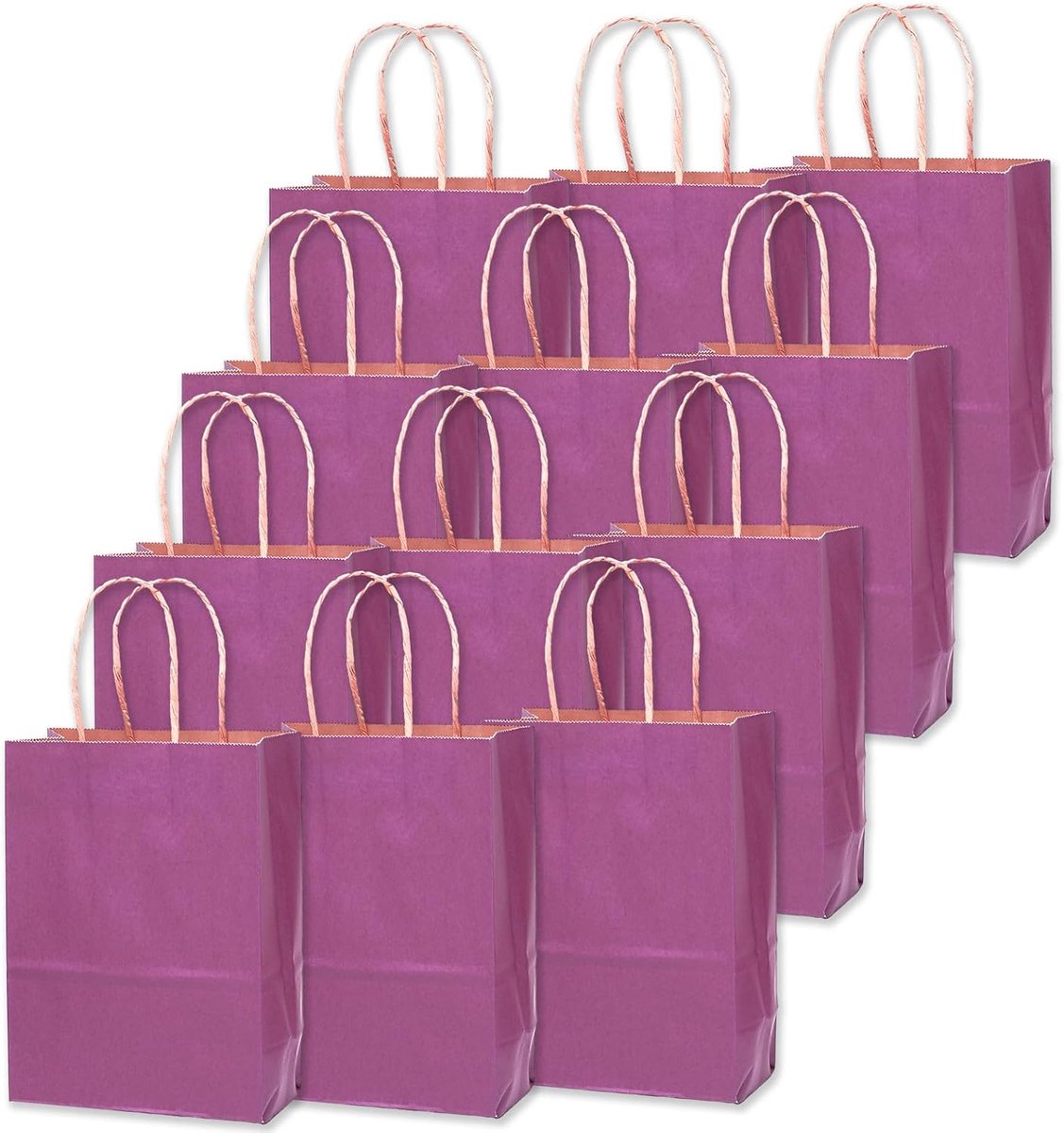 SnelShoppen - 16 Stuks Medium Paarse Kraft Cadeauzakken met Handvatten 27x21x11 cm - Perfect voor Feesten, Verjaardagen, Bruiloften en Babyshowers