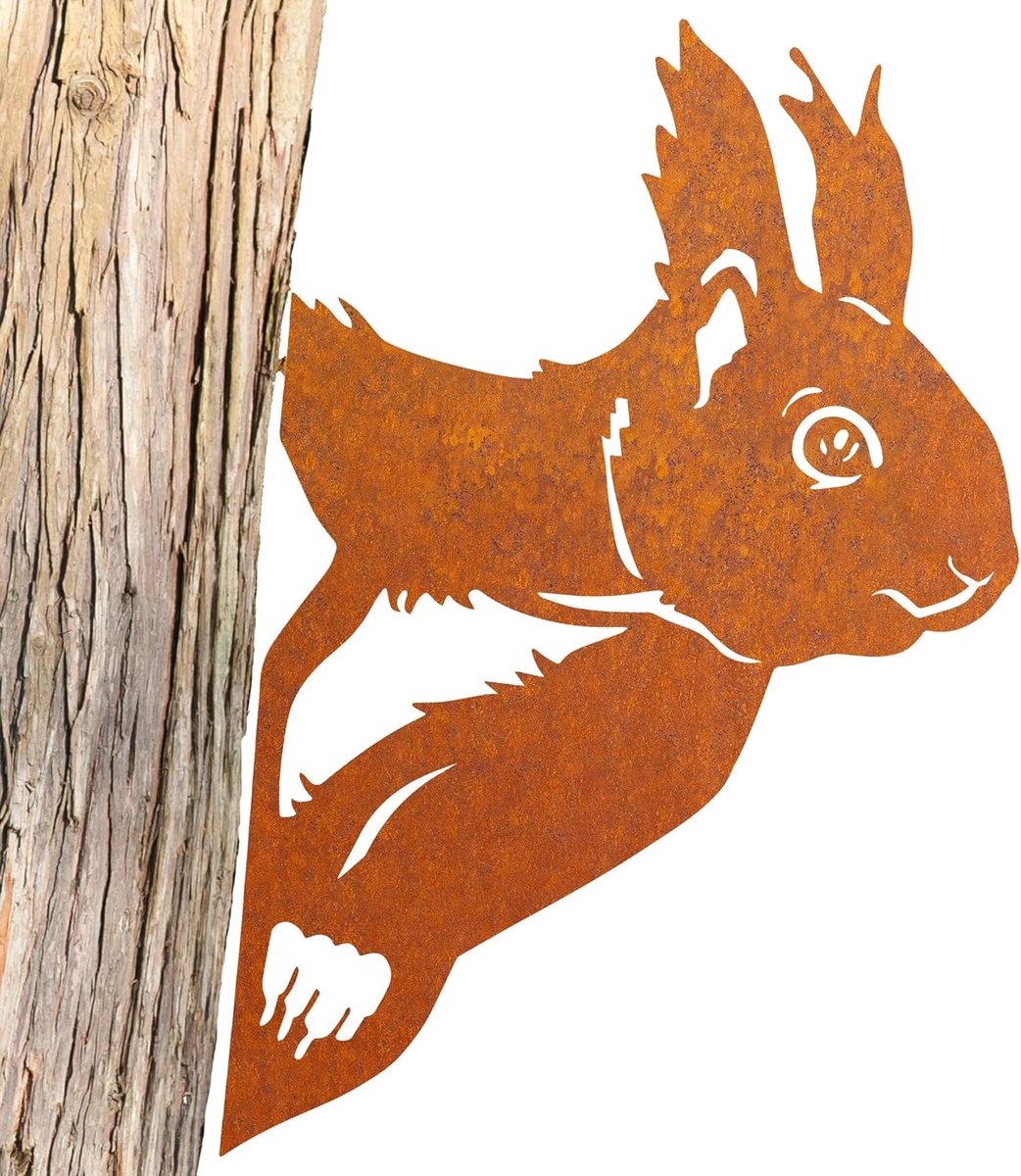 SnelShoppen - Squirrels Garden Plug - Rusty Metal Tuindecoratie, Weerbestendige Rust Plugs voor Tuin, Patio, Balkon - Stijlvolle Buitenverlichting - 2
