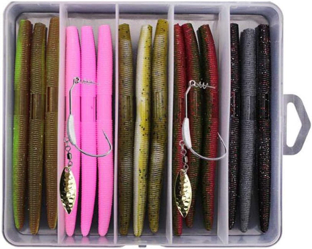 SnelShoppen - 15pcs Soft Plastic Fishing Lures Grub Bait voor Bass en Trout - Milieuvriendelijk, Levensechte Vissenhaak, Kleurrijke Wormen voor Zoetwa