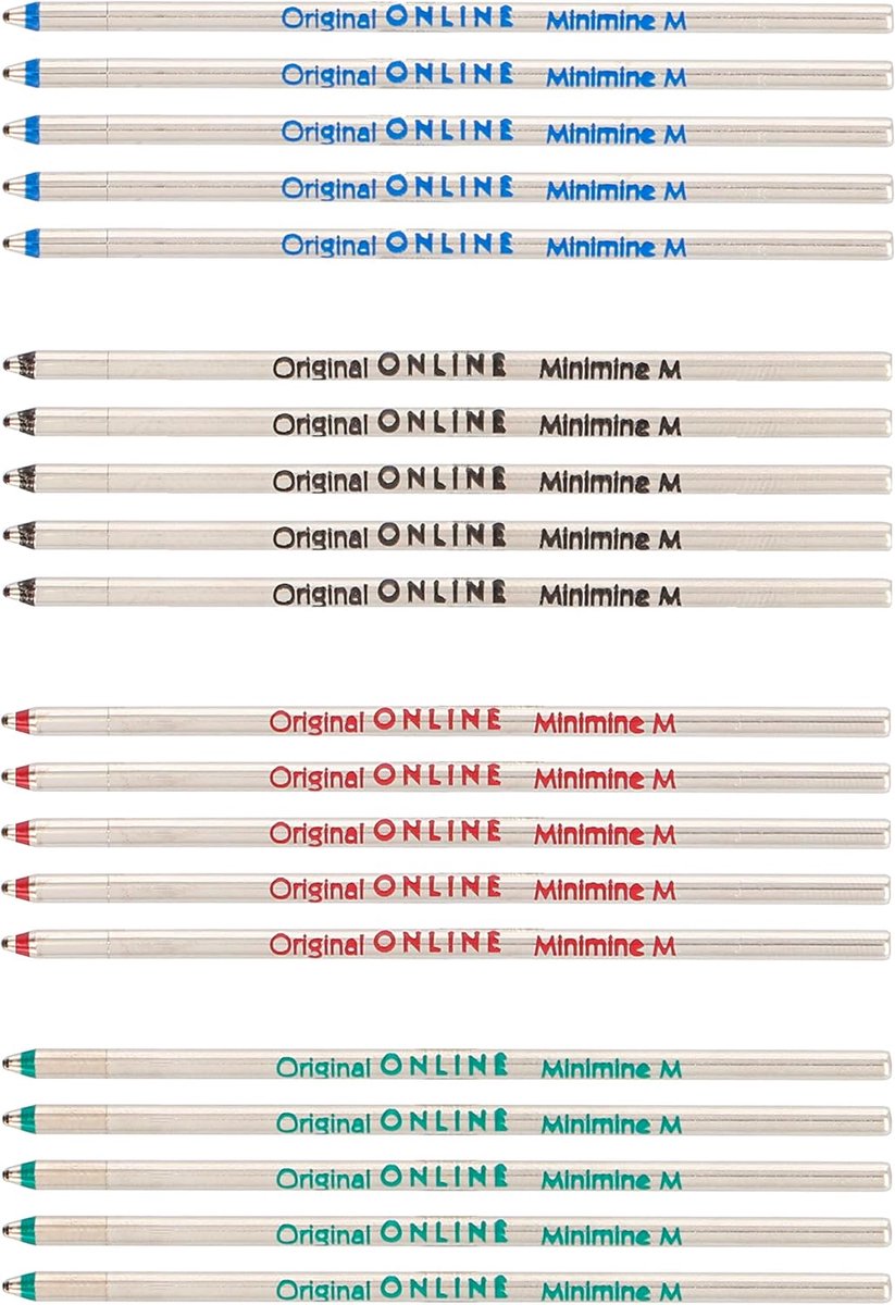 SnelShoppen - D1 Balpen Navullingen Set - 20 Stuks in 4 Kleuren (Rood, Blauw, Zwart, Groen) - M Dikte - Onuitwisbaar - Perfect voor Multicolor Pennen