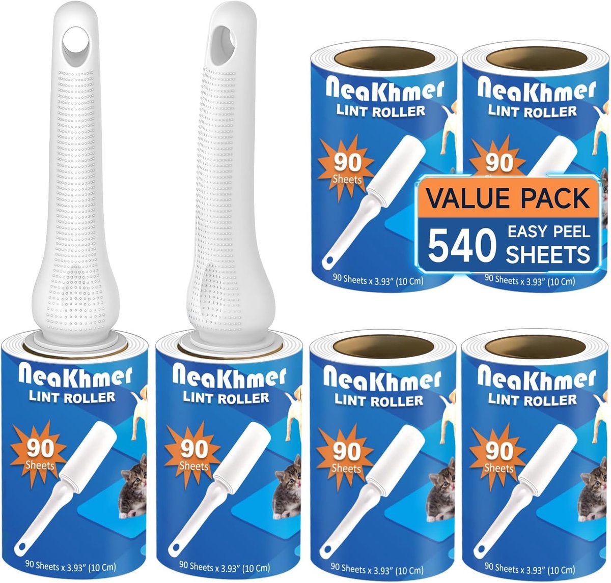 SnelShoppen - Lint Roller voor Dierenharen, 540 Vellen, Extra Plakkerige Lintverwijderaar voor Kleding, Huisdieren, Katoen, Reizen, Keuken