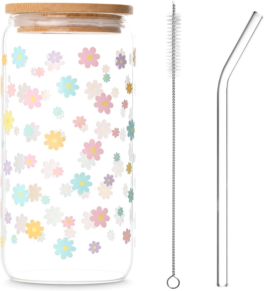SnelShoppen - 500ml Kleurrijke Margriet Zomer Glas met Rietje, Drinkglas voor Feestdecoratie, Zomer Cadeau voor Tuin & Strand, Aesthetic Cocktail Glas