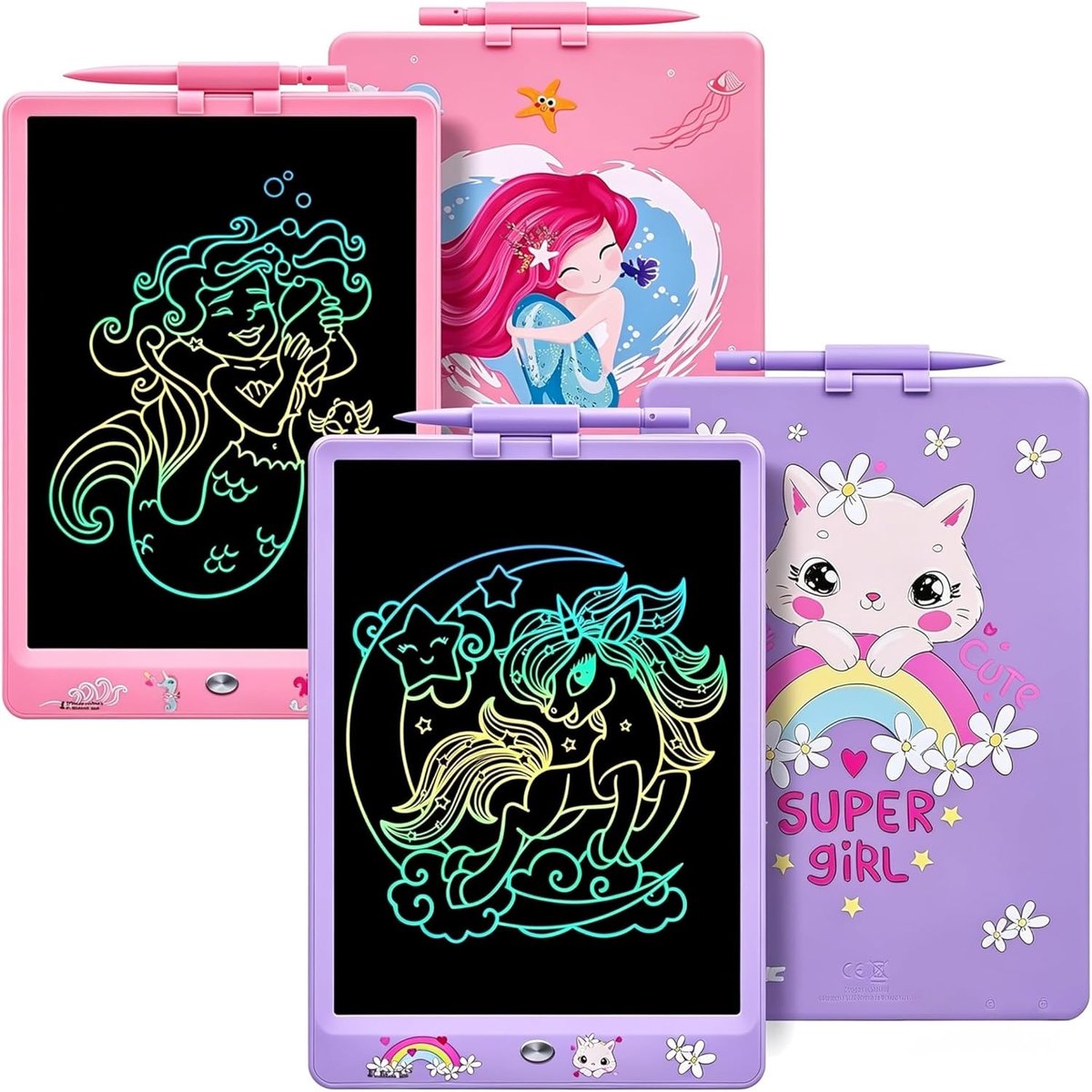 SnelShoppen - 2-Pack 10 Inch LCD Schrijf Tablets voor Kinderen met Flamingo en Zeemeermin Ontwerpen - Educatief Speelgoed voor Meisjes en Jongens - Ve