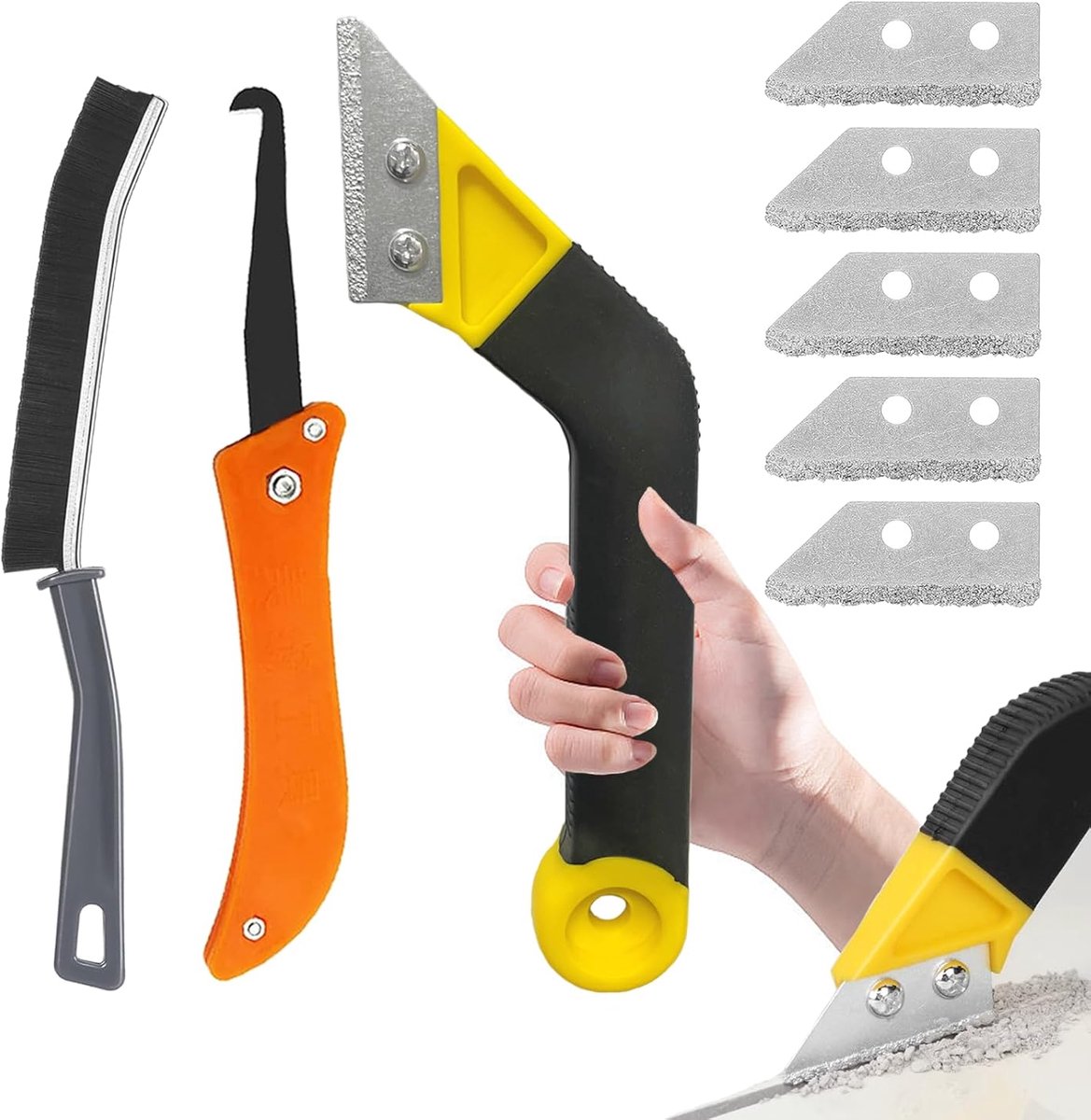 SnelShoppen - Grout Scraper Set 8-delige Grout Verwijderaar met 5 Extra Onderdelen en 1 Borstel voor Tegels, Efficiënt en Herbruikbaar, Ideaal voor Sc