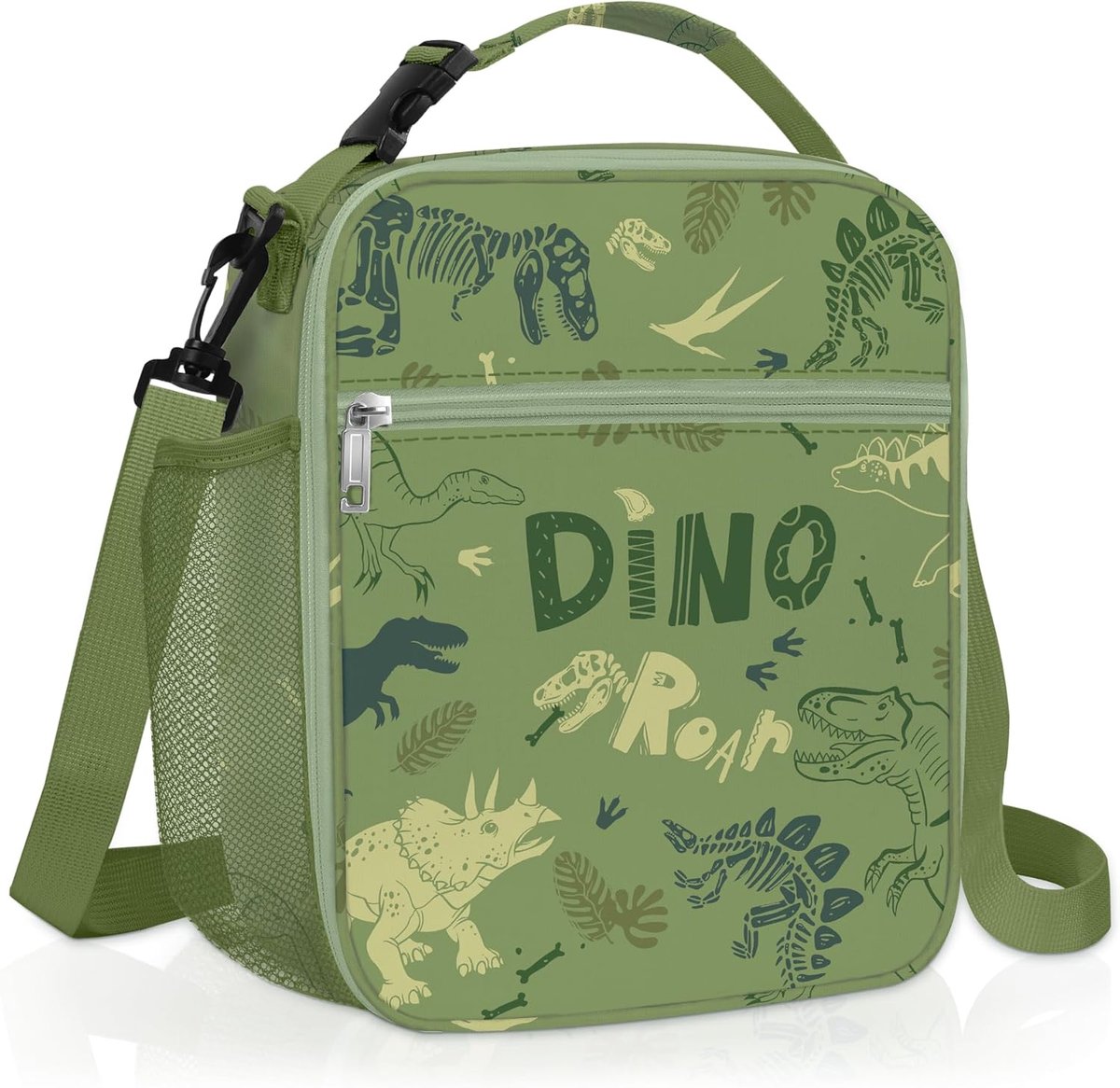 SnelShoppen - Dinosaur Lunch Bag - Grote Geïsoleerde Koeltas voor Kinderen - Thermo Eten Container - Groene Dinosaurus Print voor Picknick, School en