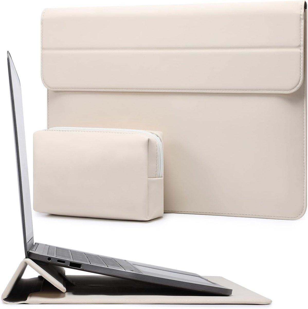 SnelShoppen - Laptophoes met standaard voor 15 inch MacBook Air 2023-2026 en Surface Laptop 7/6/5/4, Beige, Beschermhoes voor Laptops met Standaard