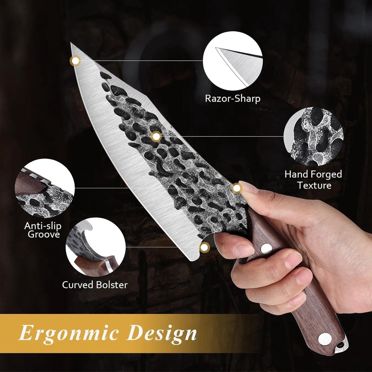 SnelShoppen - Professioneel Koksmes - DRAGON RIOT Sharp Chef's Knife - Ultra Scherp, Roestvrij Staal, Ergonomisch Handvat, 20 cm - Keukenmes voor Thui