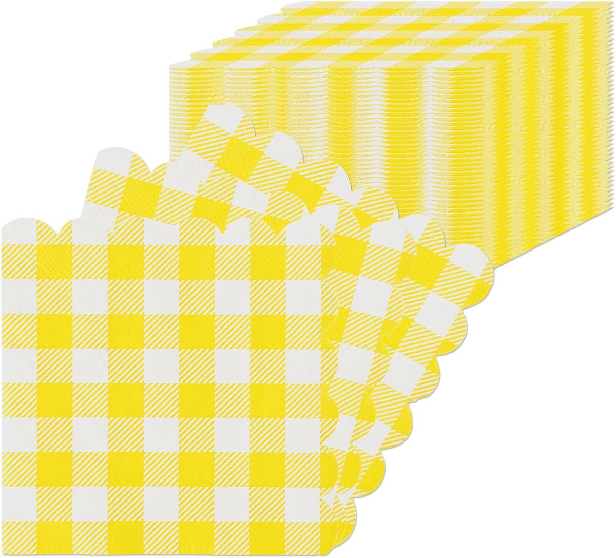 SnelShoppen - Set van 40 Vichy Papieren Servetten 25x25cm - Wegwerp 2-laags Cocktail Servetten Geel voor Feest, Bruiloft, Barbecue, Kerst, Verjaardag