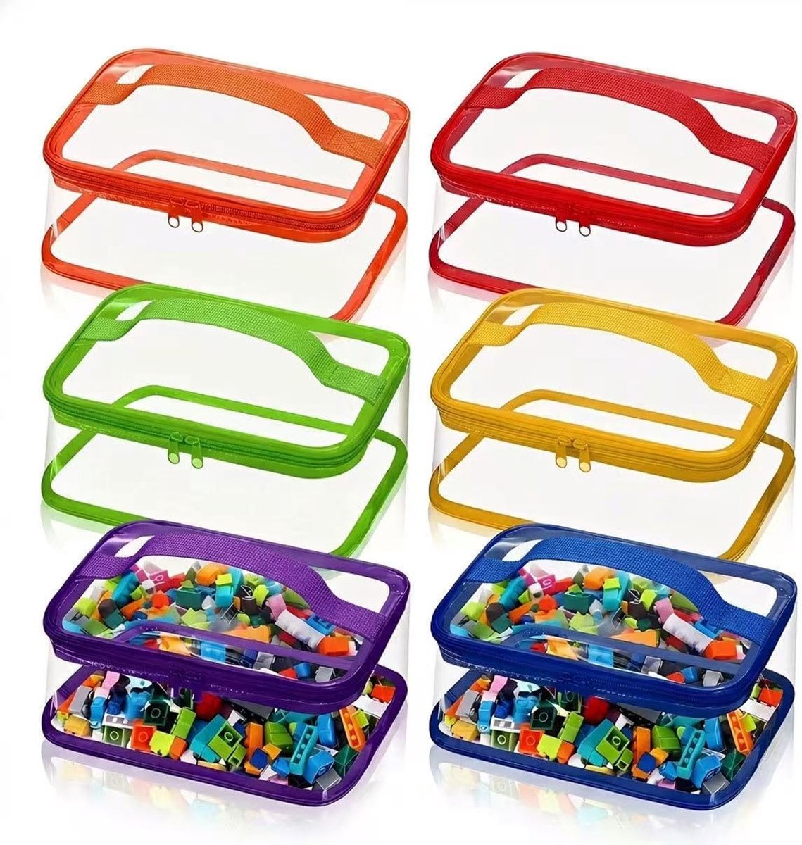 SnelShoppen - Toy Storage Set van 6 - Opbergzakken voor Speelgoed - Bouwstenen Organiser - Transparante Opbergtassen voor Kinderkamer - Sorteringssyst