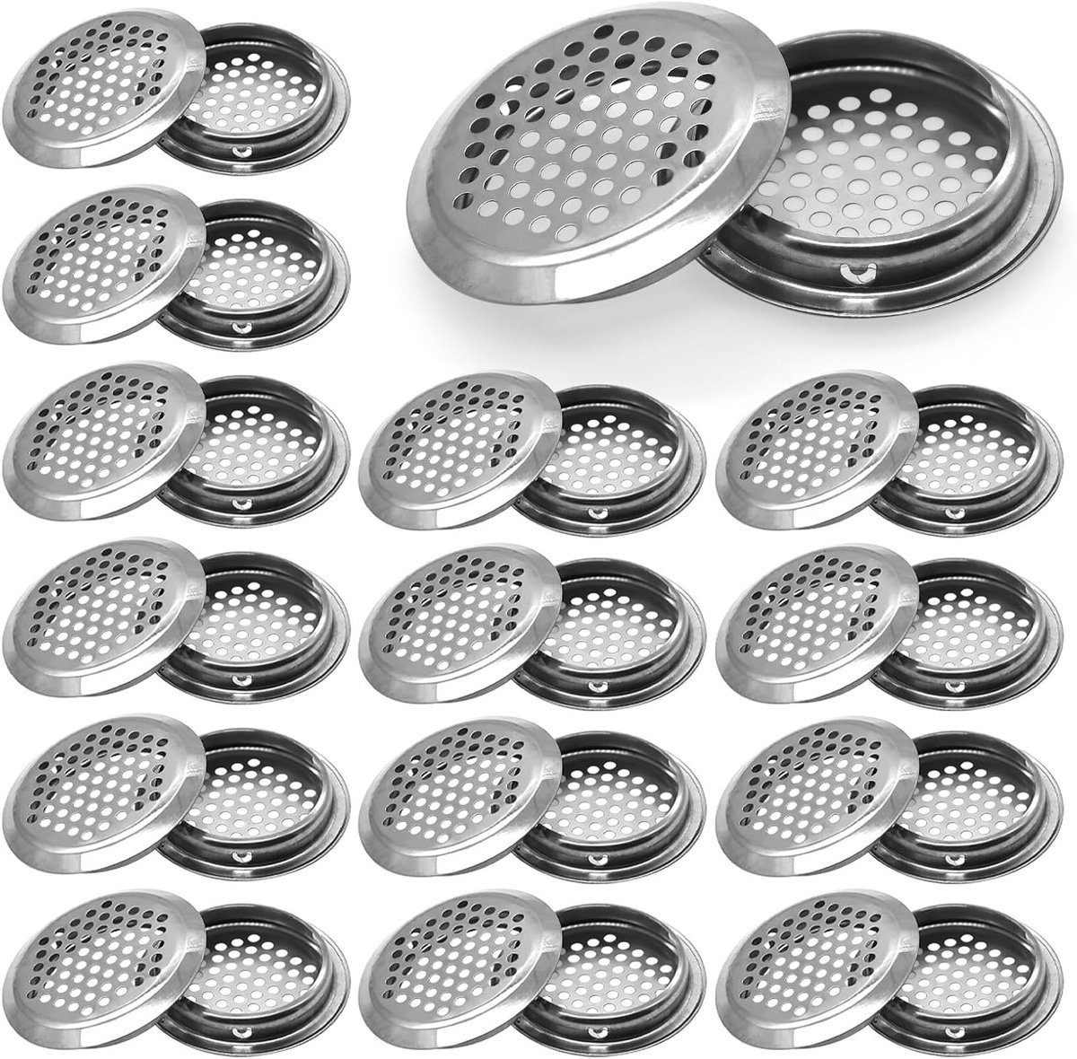 Set van 30 Ronde Ventilatieroosters van RVS, 53 mm voor Kasten, Boekenkasten en Schoenenka