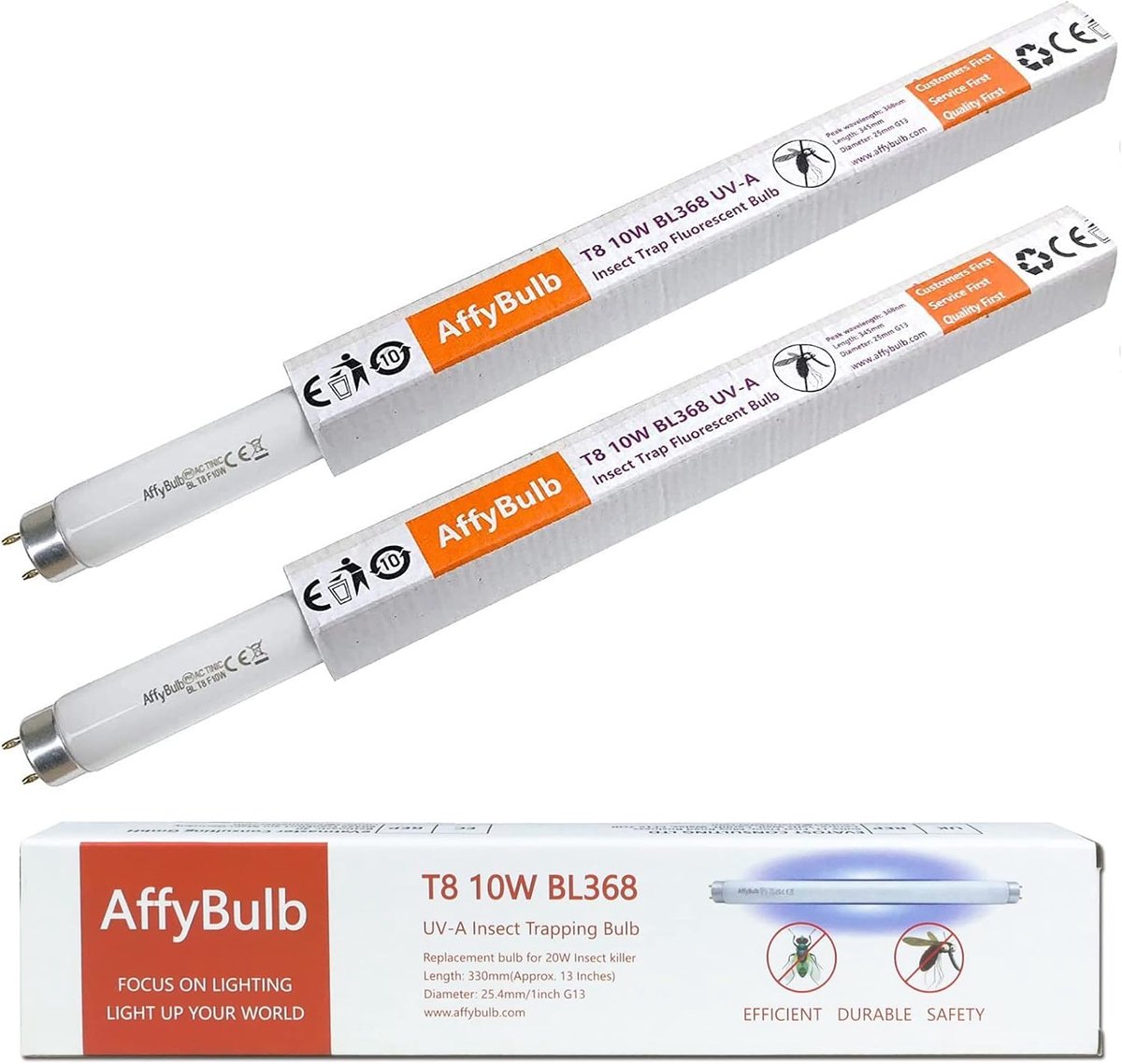 SnelShoppen - 2x F10W T8 UV Fly Killer Bulbs 13 Inch voor Insectenverdelger en Bug Zapper - Hoogwaardige Vervangingsbuizen met CE en RoHS Certificaat