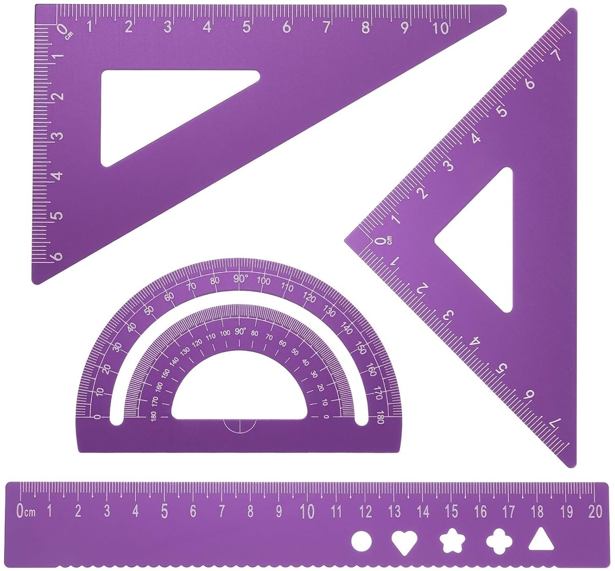 SnelShoppen - Set van 4 Driehoekige Linialen, 20cm Aluminium Liniaal, Geometrische Protractor, Nauwkeurige Schaal voor Kantoor, Thuis, Paars