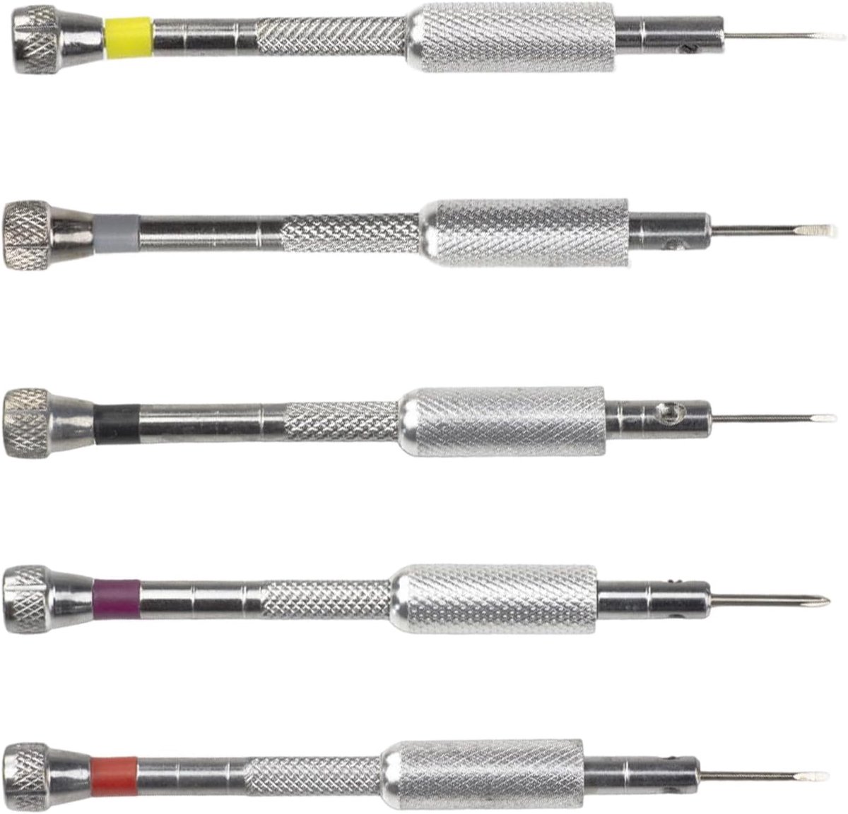 SnelShoppen - Set van 5 Precisie Schroevendraaiers voor Horloge Reparatie 0.8-1.6mm | Professioneel en Hobbygebruik | Aluminium Gereedschap