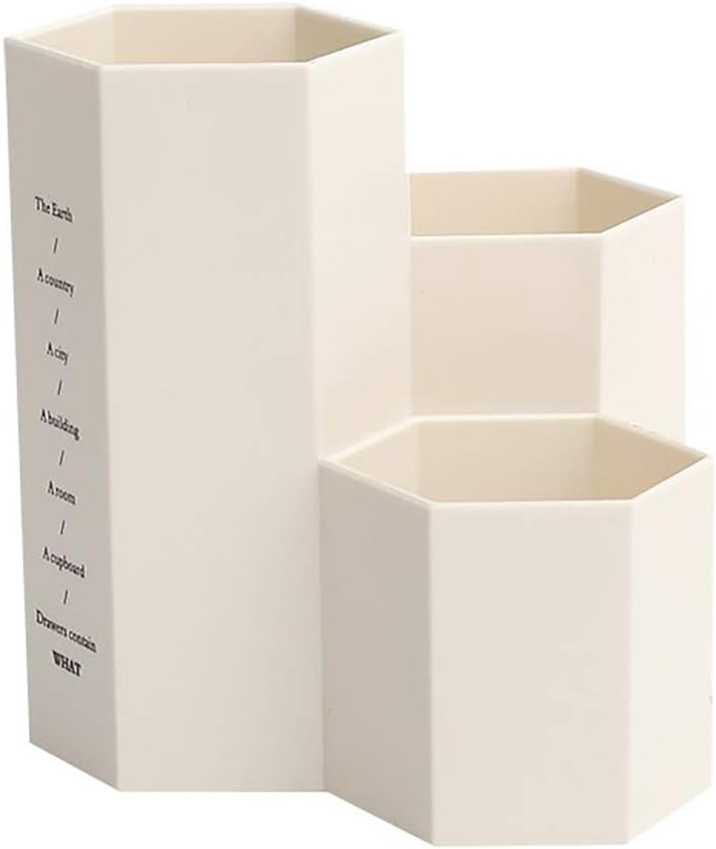 SnelShoppen - Hexagonale Multifunctionele Opbergpot voor Make-up Pens, Kantooraccessoires, Witte Plastic Organizer met Gescheiden Compartimenten, 120m