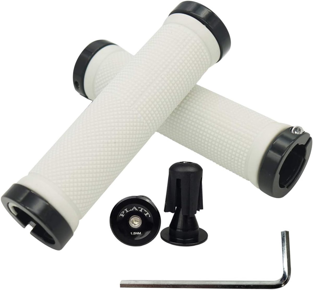 SnelShoppen - PLATT Fietsstuur Grips met Aluminium Lock - Antislip Rubber Fiets Handvat Grip voor MTB, BMX en Vouwfietsen - Universele Maat 128mm, Zwa