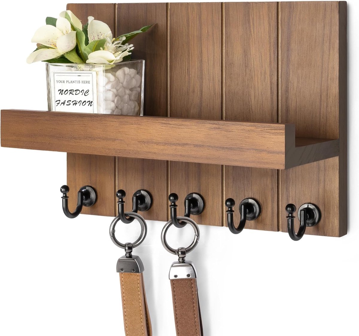 SnelShoppen - Rebee Vision Wand Sleutelhanger - Rustieke Sleutelhaken met Plank en Post Organiser, Wandhouder voor Landelijke Woondecoratie - Thuis Es