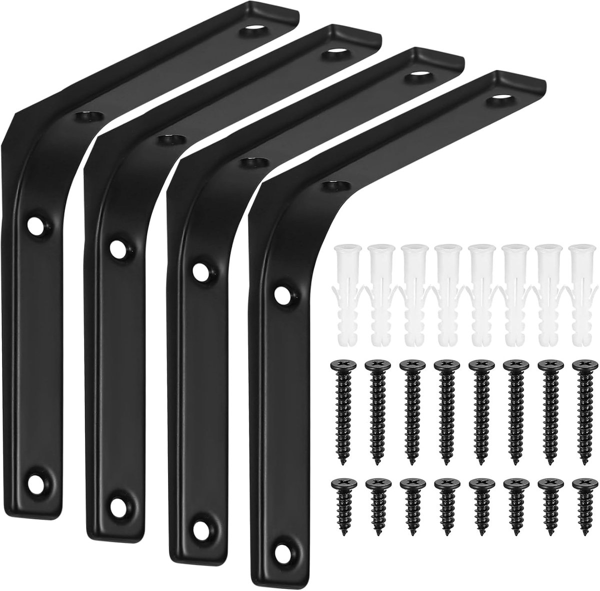 SnelShoppen - 4PCS Zwarte Metalen Plank Hoeken, Stevige Plankbeugels, Heavy Duty Wandsteunen, 125x125mm voor Wandmontage, Ideaal voor Regalen en Hoekp