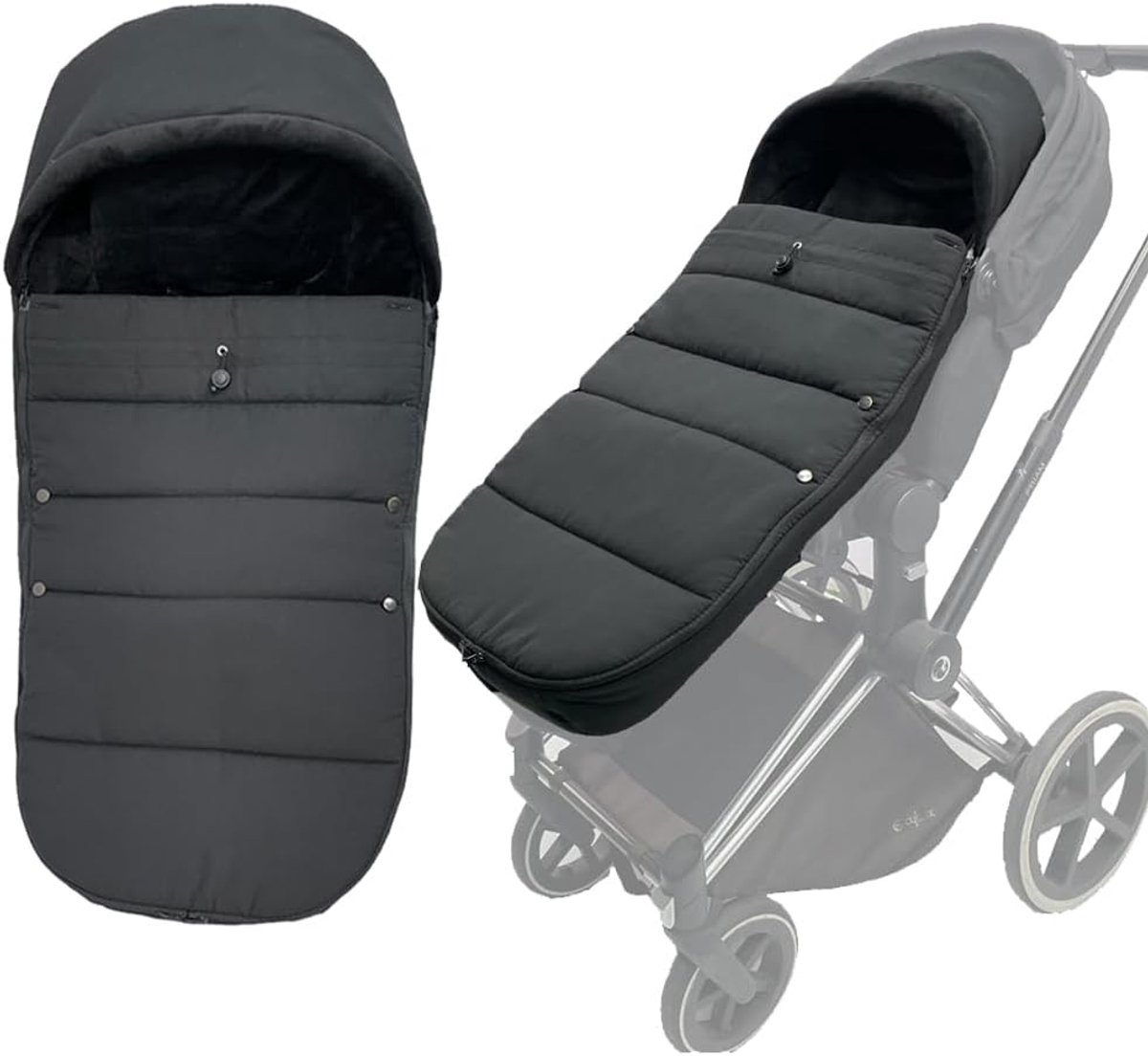 SnelShoppen - Universele Thermo Voetenzak voor Kinderwagens, Geschikt voor Cybex Priam & Mios & Balios, Zacht Fleece, Waterdichte Buitenkant, Zwart, 9