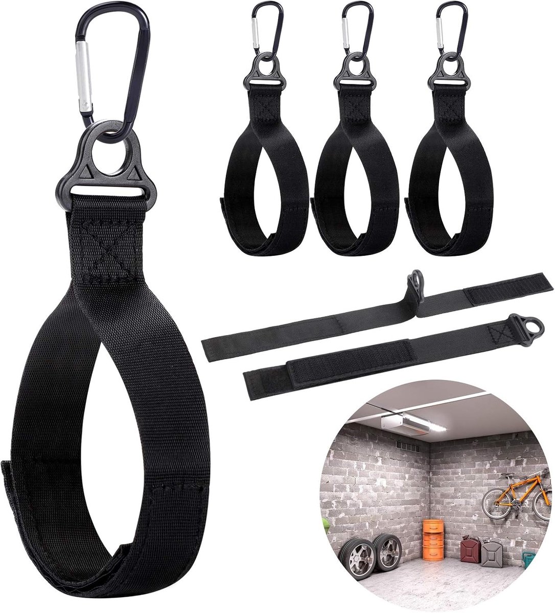 SnelShoppen - Set van 6 Robuuste Heavy Duty Opslagbanden en Garage Organizer, Haak en Lussysteem voor Tuinslangen, Touwen, Kabels, Kelders, RV Werkpla