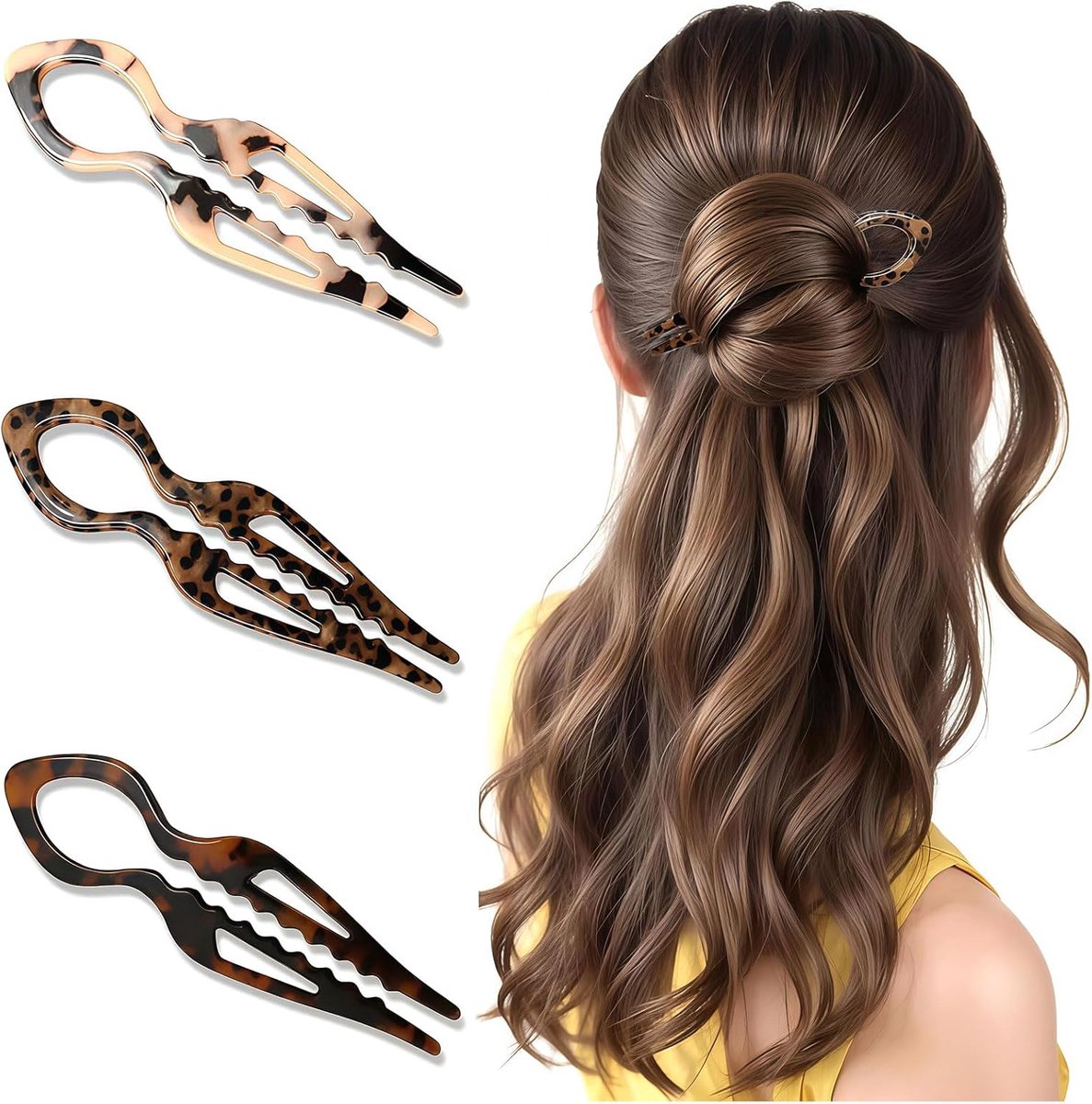 SnelShoppen - Prestige Haarnadeln Set van 3 - Elegante U-vormige Haarspelden voor Dames - Geschikt voor Dikker of Dunner Haar - Licht Rood en Zwart -