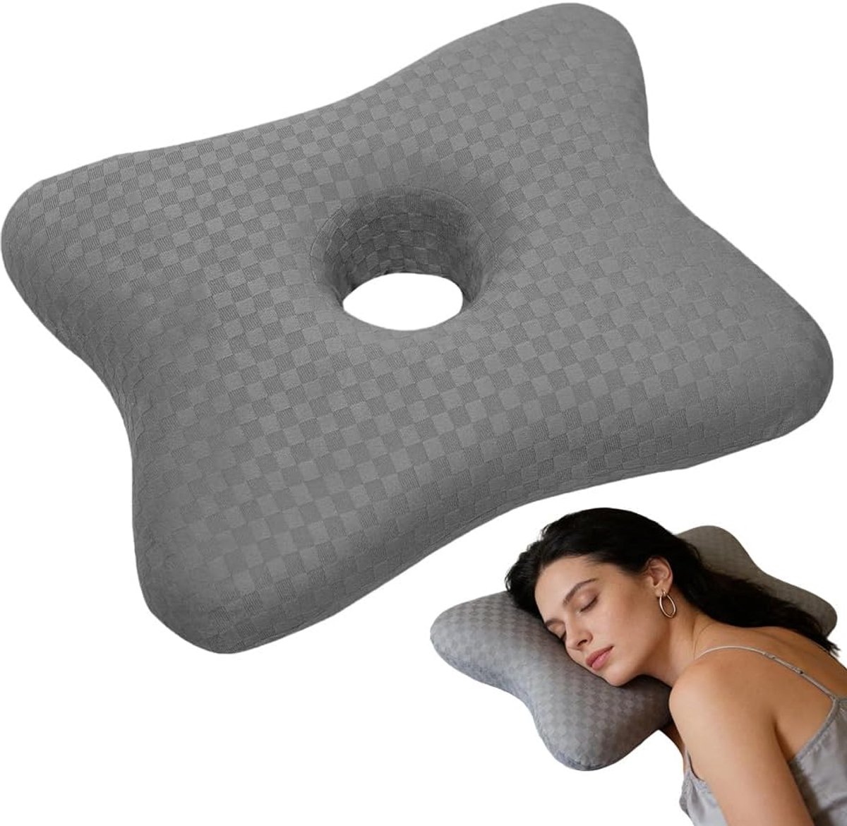 SnelShoppen - Piercing Pillow met Gat, Zijslapers Oorpads, Drukverlagend Donutkussen voor Oorpijn Piercing Chirurgie Herstel Kussen Wasbare Hoes 41 x