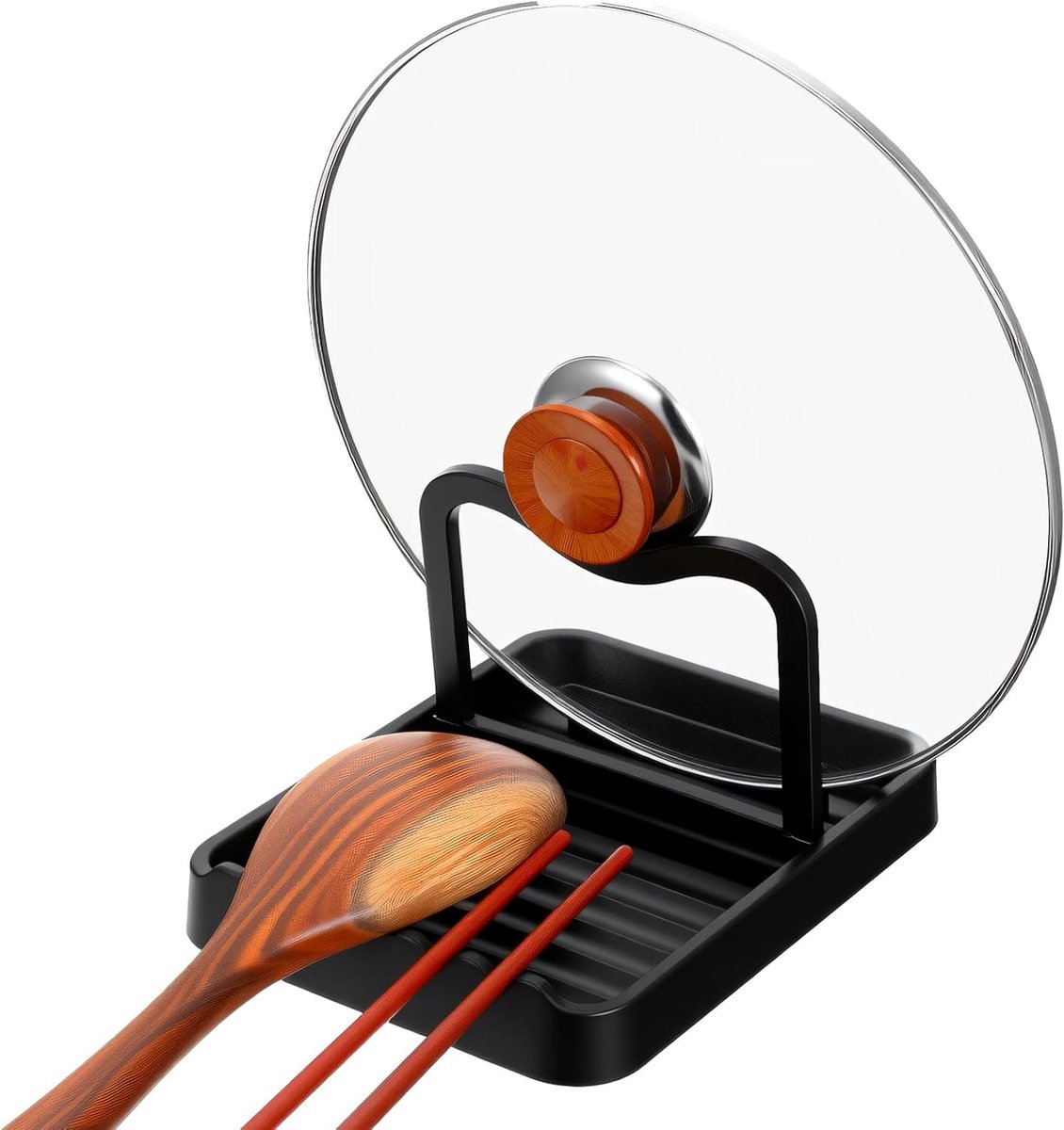 SnelShoppen - Pan Lid Holder, Vouwbare Lepelhouder, Multifunctionele Opbergdoos voor Pannendekkens, Lepels en Chopsticks, Zwart, Duurzaam Plastic, Keu