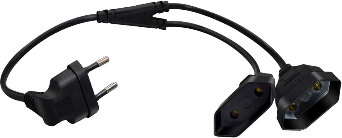 SnelShoppen - EU 2-pole Verdeelstekker - CEE7/16 Plug naar Dubbele Stopcontact - 2-Weg Verlengsnoer met 90° Hoekplug - 0.4 m voor Europese Apparaten