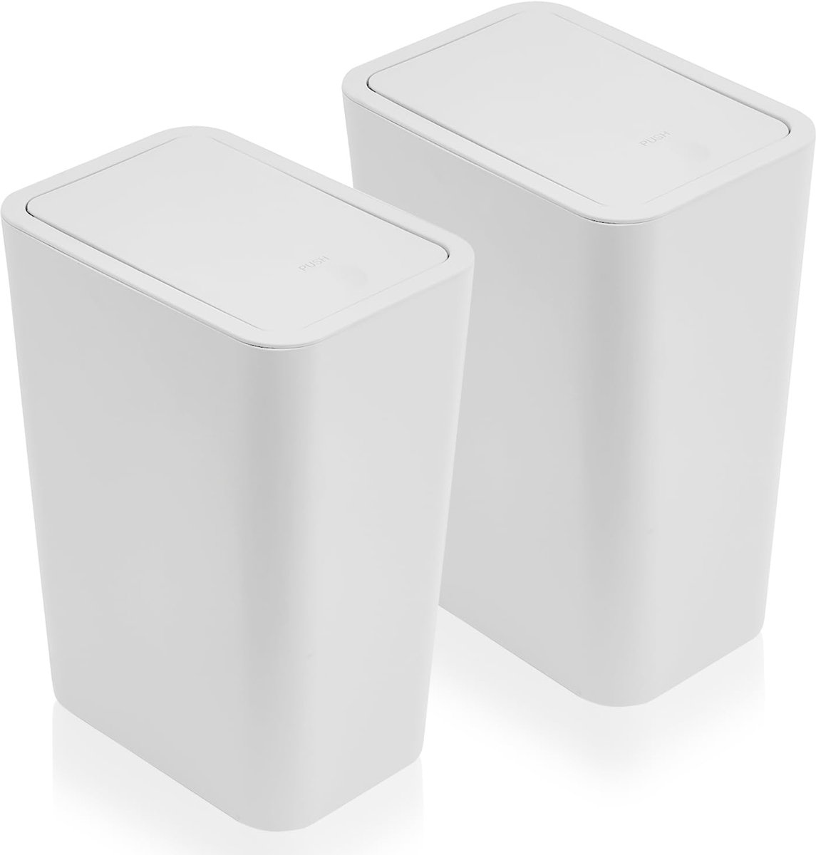 SnelShoppen - 2 Stuks 9L Badkamer Prullenbakken met Deksel, Hondenveilige Touch-top Toiletprullenbak voor Keuken, Badkamer, Kantoor, Woonkamer (Wit)