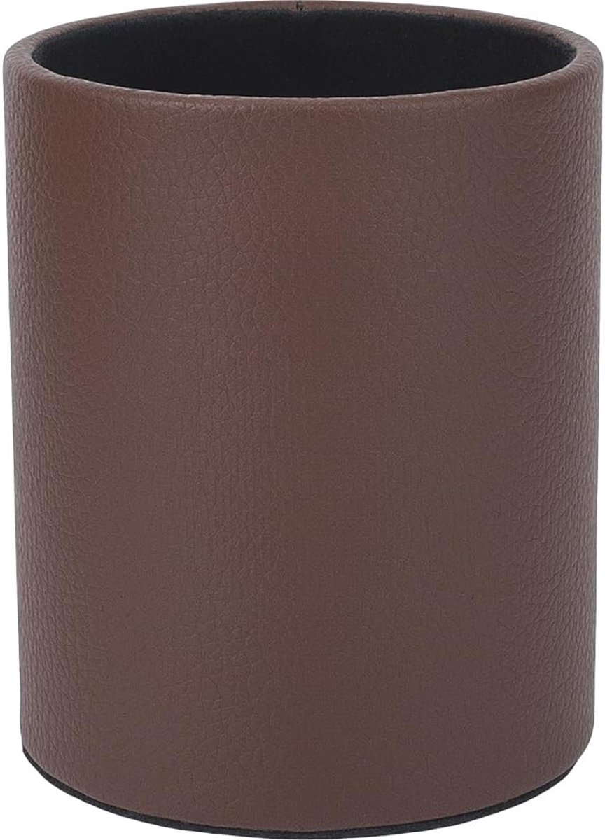SnelShoppen - Luxe Ronde PU Leren Pennenhouder - Multifunctionele Bureau Organizer - Bruin Glitter Opslagdoos voor Pennen en Make-up Borstels - Perfec