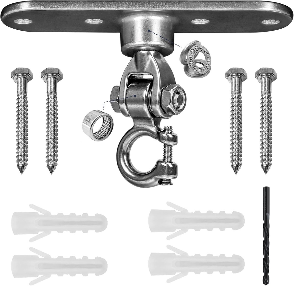 SnelShoppen - RVS Plafondhaak - 680 kg Belastbaar - 360° Rotatable Swing Hook - Met Glijlagers - Voor Hangmatten, Schommels - Binnen & Buiten
