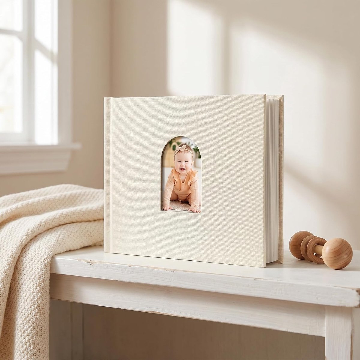 SnelShoppen - Stijlvol Fotoalbum 2x3 Inch Beige, Linnen Fotoboek met 52 Vakken, Mini Album voor Instax en Directklaar Foto's, Beschrijfbare Ruimte voo