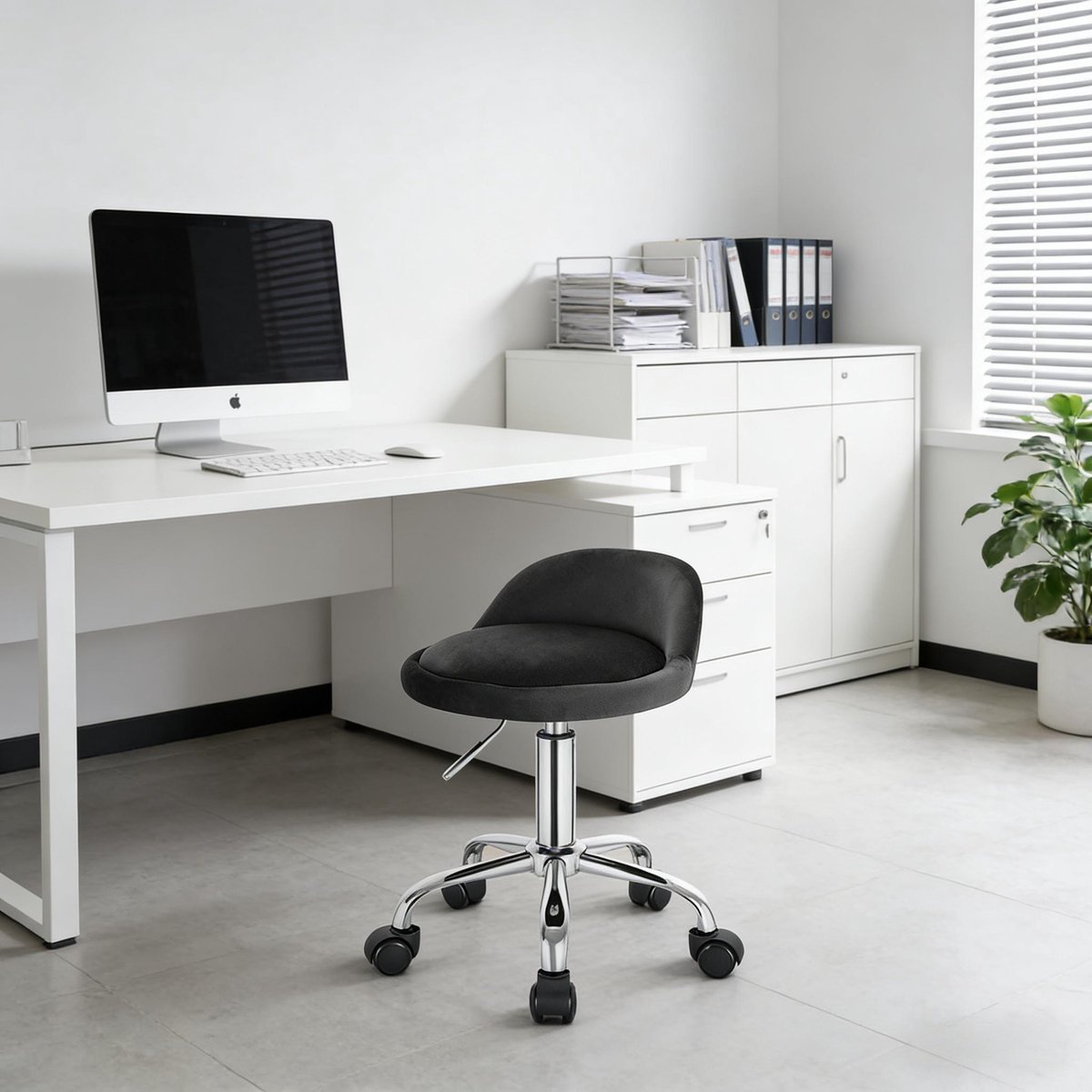 DESMIU Bureaukruk 44 Cm - Hoogteverstelbaar En Draaibaar Met Wielen - Voor Kantoor En Kaptafel - Metaal En Fluweel - Donkergrijs
