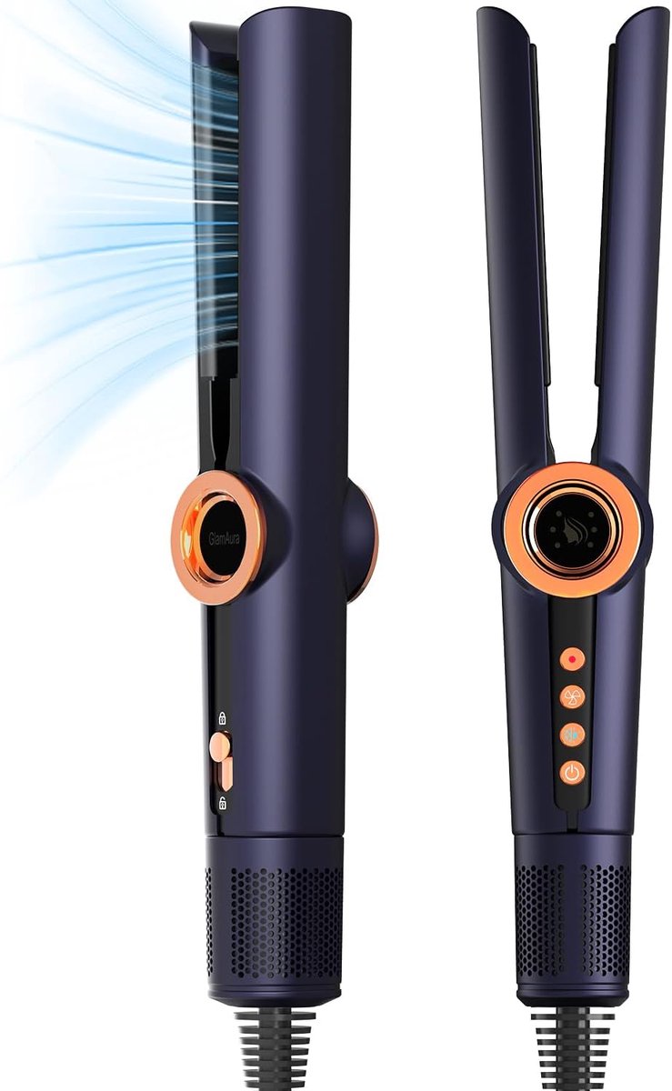 SnelShoppen - Air Straightening Iron, 200 m, Plasma Ions, Wet to Dry, Geen Verhittingsplaten, Geen Hittebeschadiging, Haarstylingsysteem met 3 Tempera
