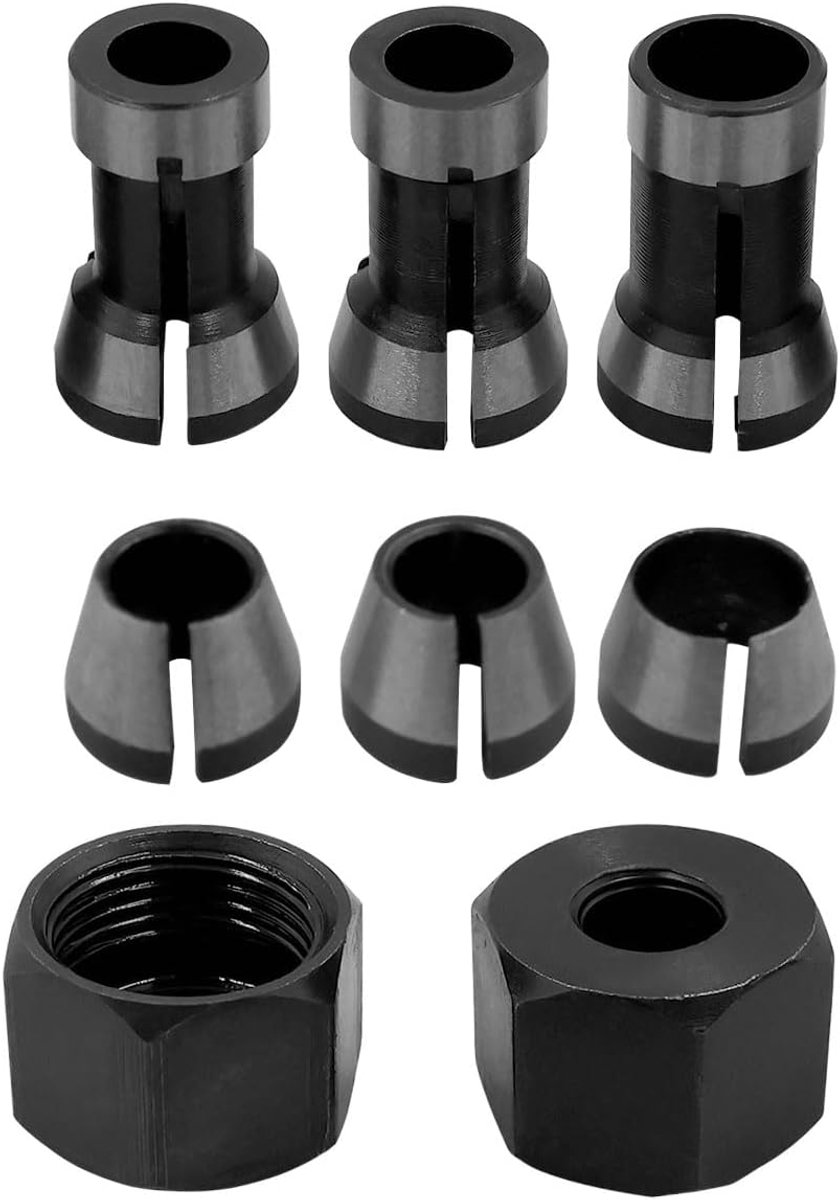SnelShoppen - 8-delige Spantang Set voor Bovenfrees en Graveermachine - Router Collet Houder met 6 mm, 6.35 mm, 8 mm Adapter en 2 Moeren - Hoogwaardig