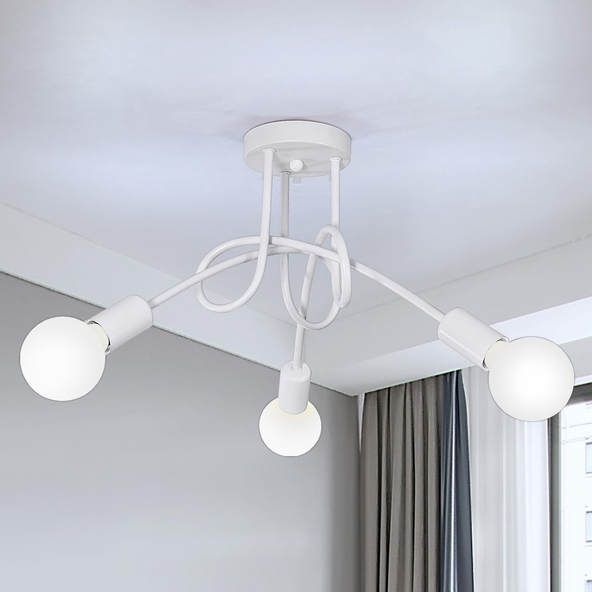 SnelShoppen - Toollight Plafondlamp E27, 3-vlam Industriële Lamp voor Woonkamer, Slaapkamer, Eetkamer, Hal, Ø40cm, Metaal, Wit, Modern Design