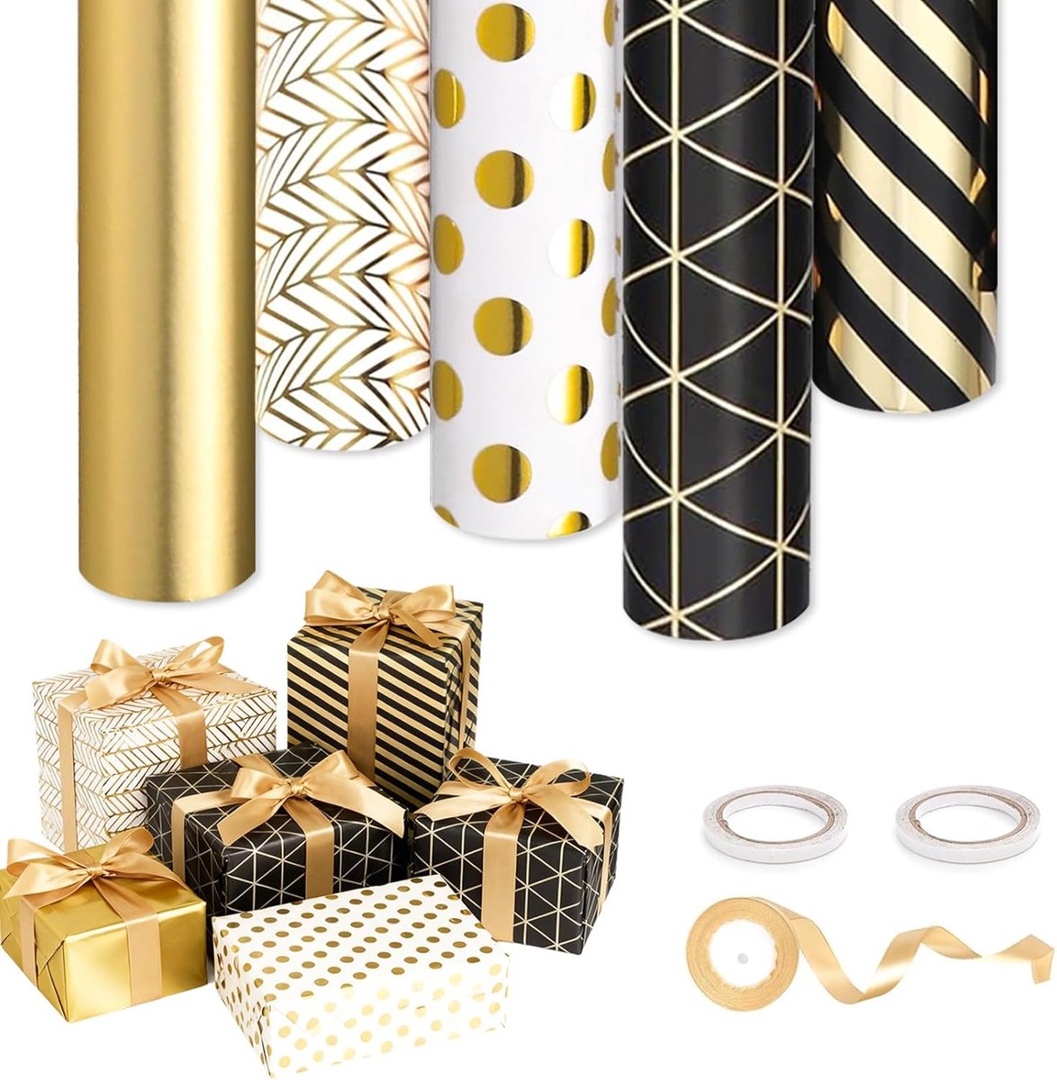 SnelShoppen - 5 Rollen Cadeaupapier in Verschillende Kleuren voor Feestelijke Gelegenheden, Cadeauverpakking, Verjaardagen, Kerst, Bruiloften, en Meer