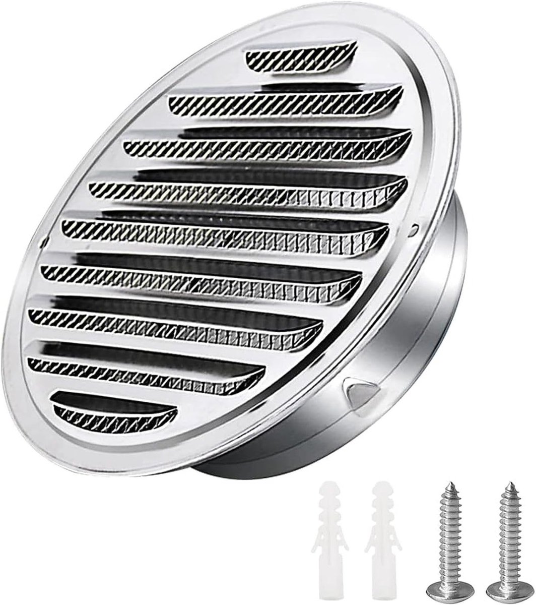 Ronde Ventilatierooster 100mm met Schroeven en Pluggen, Weerbestendige Lamellen en Insecte