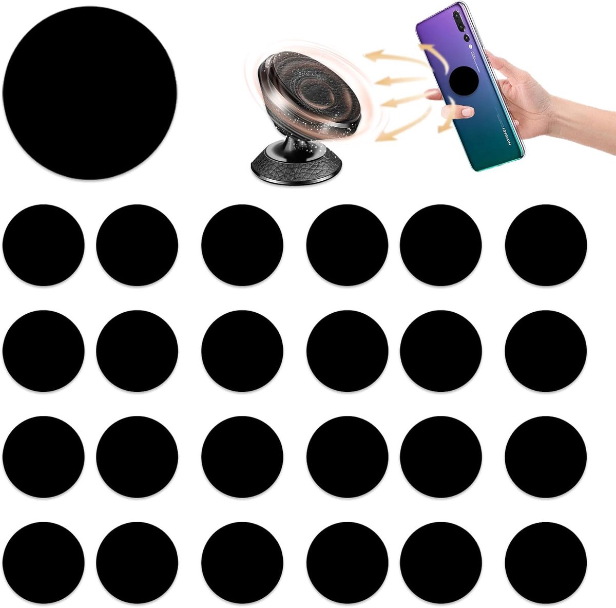SnelShoppen - Pack van 25 Zelfklevende Metalen Platen voor Magnetische Telefoonhouder - Zwart, Roestvrij Staal, Ideaal voor Auto, Smartphone, Tablet,