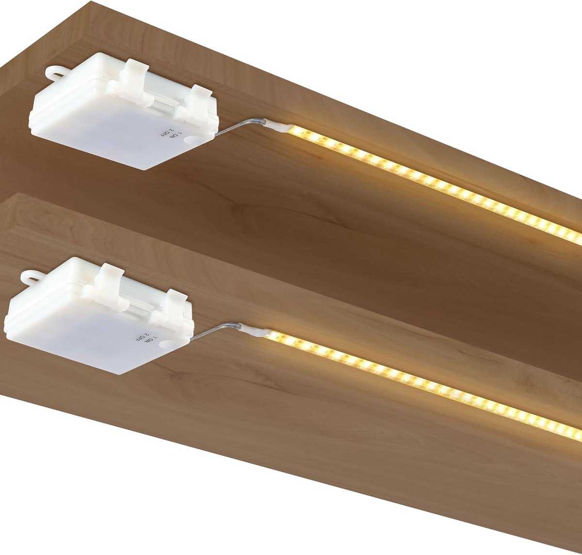 SnelShoppen - Set van 2 LED Strip met Batterij, 1 m, 60 LEDs, Warm Wit Licht, Dimbare Cabinet Verlichting, LED Strip voor TV, Decoratie, Keuken, Kaste